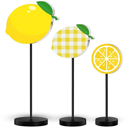 Maitys 3 Pcs Summer Lemon Tabletop Decor Standing Lemon Block Wooden Table Centerpiece Sign Table Summer Decor for Home Kitchen - Image 1