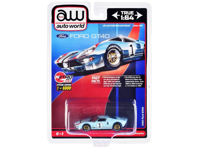 AW AUTO WORLD 1966 فورد GT40#1 أزرق إصدار محدود لـ 6000 قطعة حول العالم 1/64 نموذج سيارة مصنوعة من المعدن بواسطة أوتو وورلد CP7921 - Image 2