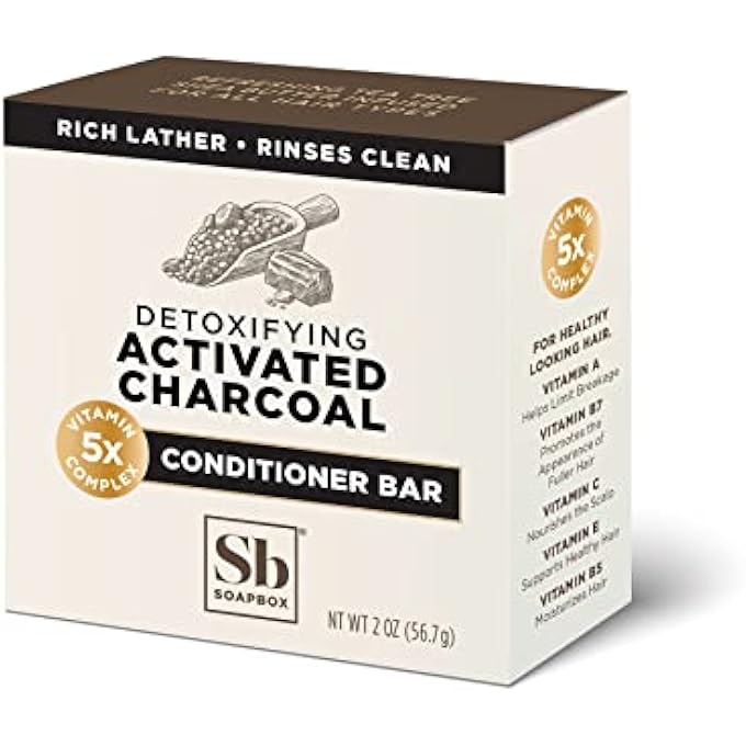 Soapbox HAIR CONDITIONER BAR WITH ACTIVATED CHARCOAL TO DETOX & REFRESH DRY, DAMAGED HAIR - 2OZ SOLID CONDITIONER, LOW PLASTIC, VEGAN, SULFATE & PARABEN FREE - Image 3
