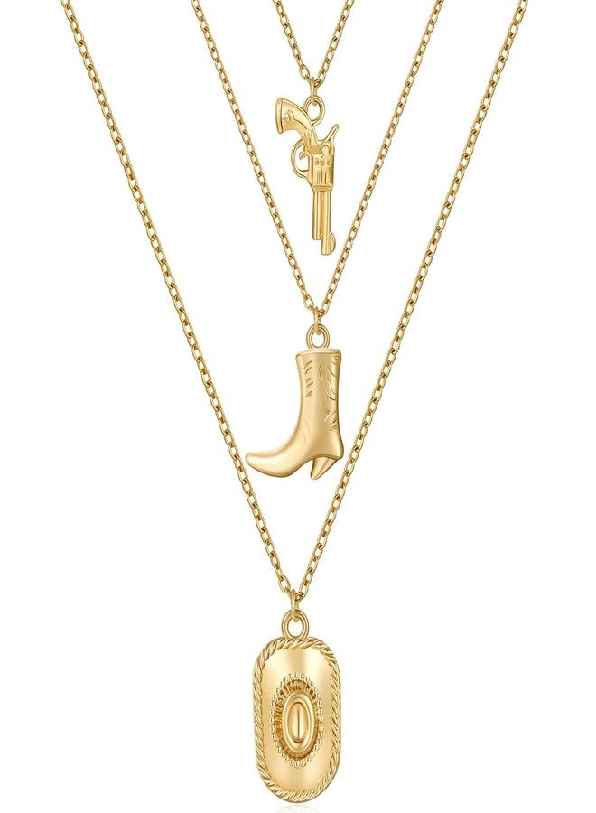 HANRESHE Gold Cowboy Necklaces Western Jewelry For Women Trendy Cowgirl Accessories Layered Necklace Western Unique Cowgirl Pendant Necklace Boot Chains Jewelry Gift - Image 1