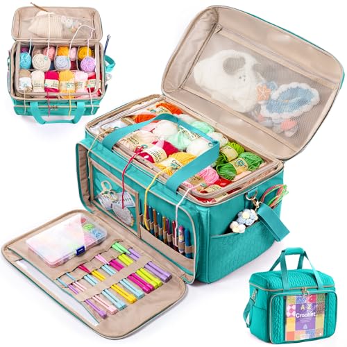 MYBAGZING Large Yarn Storage BagCrochet Bag OrganizerYarn Bags for CrochetingCrochet Storage Bag with Pockets for Crochet Hooks Crochet AccessoriesKnitting BagsGifts for Crocheters - Image 1
