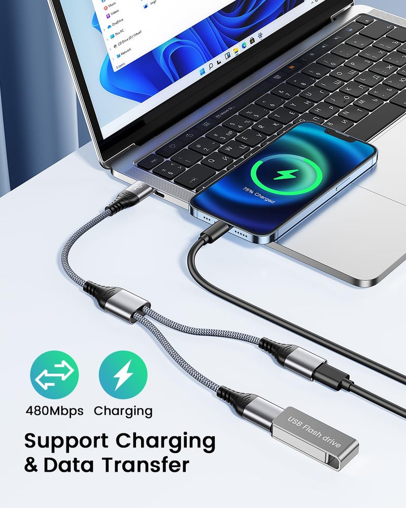 ANDTOBO USB Splitter, USB 2.0 A Male to 2 Dual USB Female Jack Y Splitter Hub Power Cord Extension Adapter Cable - Image 3