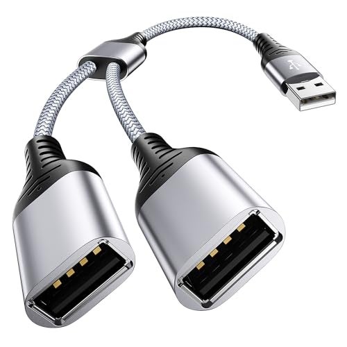 ANDTOBO USB Splitter, USB 2.0 A Male to 2 Dual USB Female Jack Y Splitter Hub Power Cord Extension Adapter Cable - Image 1