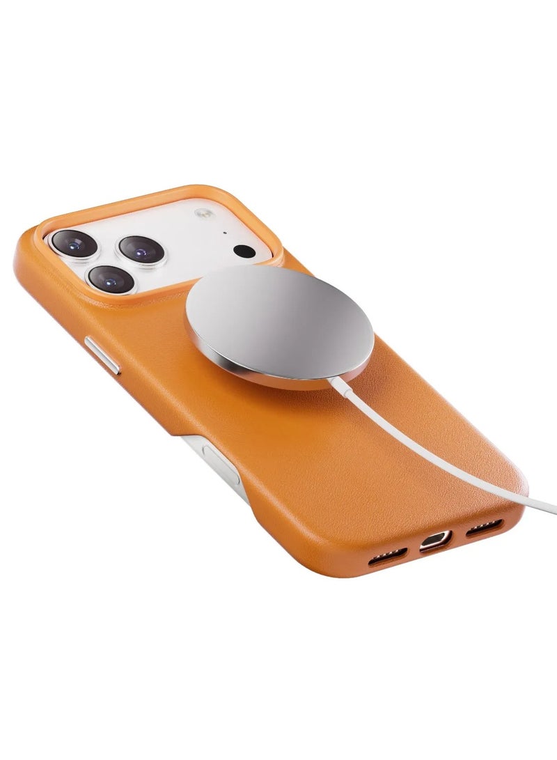 LEVELO iPhone 17 Pro Max Case MagSafe With Detachable Wallet Vertex PU Leather / Raised Bezels For Camera & Screen / Shock-Resistant-Bumper / Full-Wrap Leather Build Back Cover - Orange - Image 3