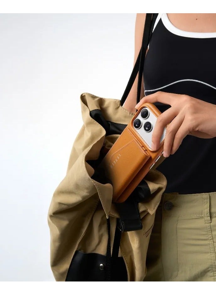 LEVELO iPhone 17 Pro Max Case MagSafe With Detachable Wallet Vertex PU Leather / Raised Bezels For Camera & Screen / Shock-Resistant-Bumper / Full-Wrap Leather Build Back Cover - Orange - Image 5