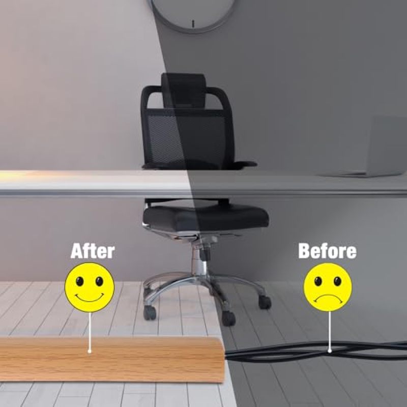 6 Feet Floor Cable Cover Self-Adhesive PVC Cord Protector - Soft Wood-Grain Cable Management for Office Desk - Image 5