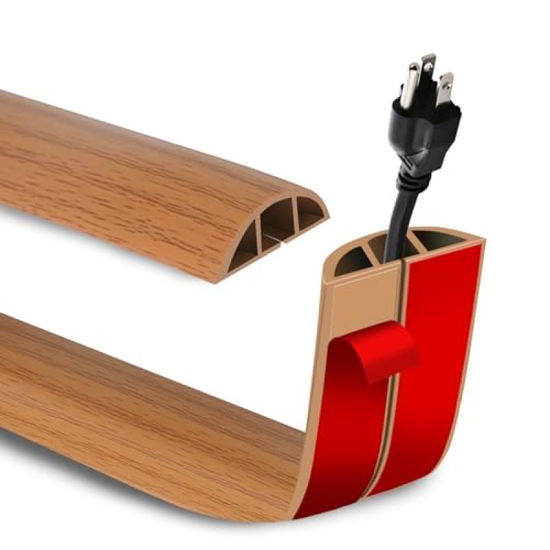 6 Feet Floor Cable Cover Self-Adhesive PVC Cord Protector - Soft Wood-Grain Cable Management for Office Desk - Image 1
