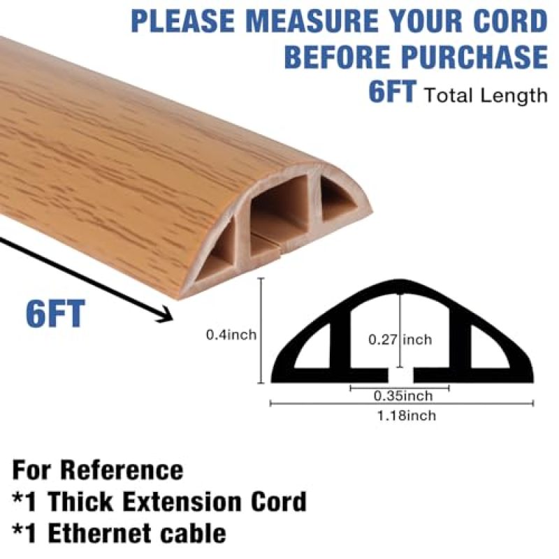 6 Feet Floor Cable Cover Self-Adhesive PVC Cord Protector - Soft Wood-Grain Cable Management for Office Desk - Image 2