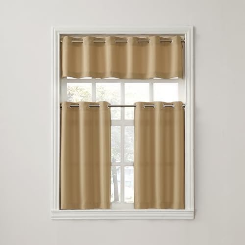 No. 918 Montego Casual Textured Semi-Sheer Grommet Kitchen Curtain Valance, 56" x 14", Taupe - Image 4