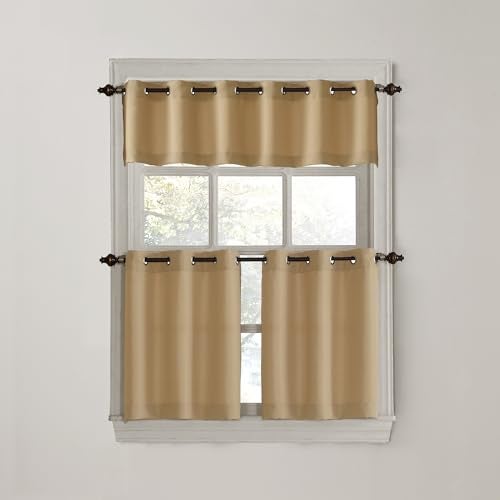 No. 918 Montego Casual Textured Semi-Sheer Grommet Kitchen Curtain Valance, 56" x 14", Taupe - Image 3