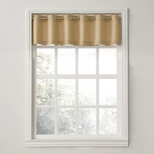 No. 918 Montego Casual Textured Semi-Sheer Grommet Kitchen Curtain Valance, 56" x 14", Taupe - Image 1