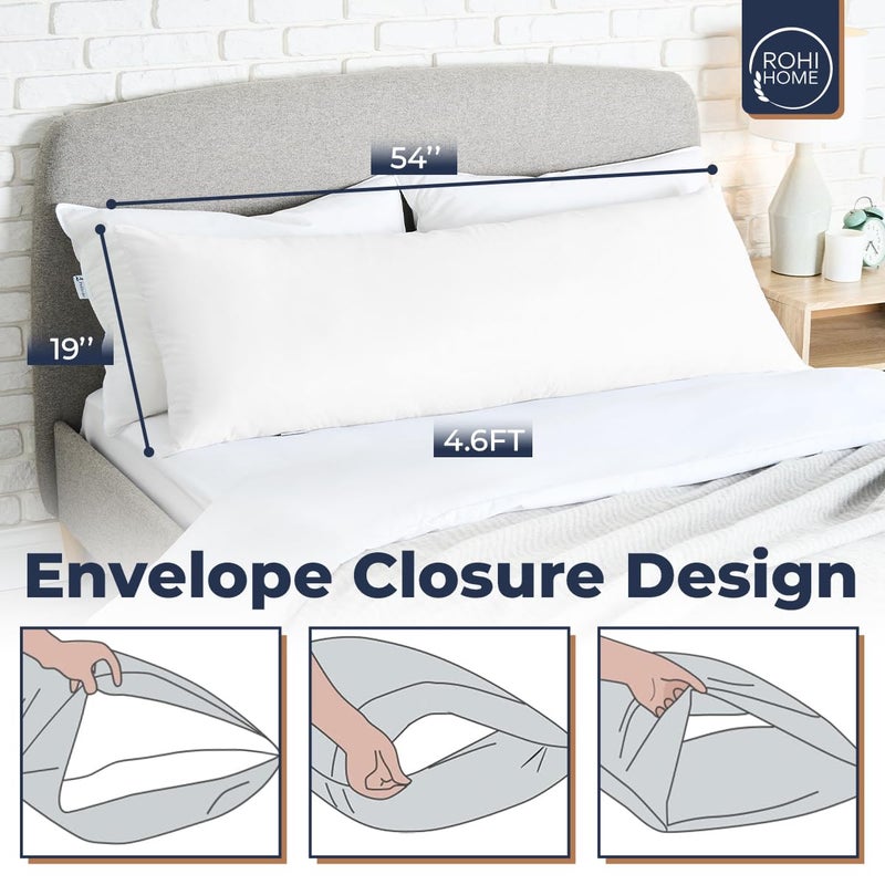 Rohi Bolster Pillow Cases - Soft Polycotton Body Pillow Cover – Breathable & Hypoallergenic Long Pillow Cover (4.6ft (54") Double Bed, White) - Image 3