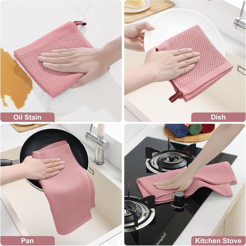 Homaxy 100% Cotton Kitchen Towels and Dishcloths Set, 12 x 12 Inches and 13 x 28 Inches, Set of 8 Bulk Kitchen Towels Set, Ultra Soft Absorbent Dish Cloths for Washing Dishes, Dried Rose - Image 5
