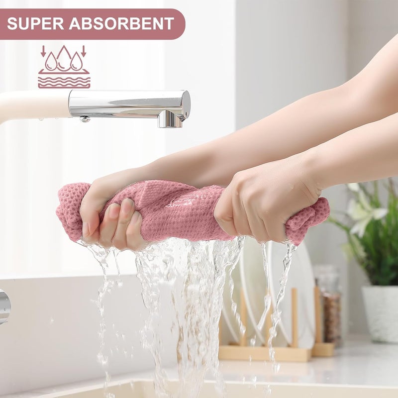 Homaxy 100% Cotton Kitchen Towels and Dishcloths Set, 12 x 12 Inches and 13 x 28 Inches, Set of 8 Bulk Kitchen Towels Set, Ultra Soft Absorbent Dish Cloths for Washing Dishes, Dried Rose - Image 3