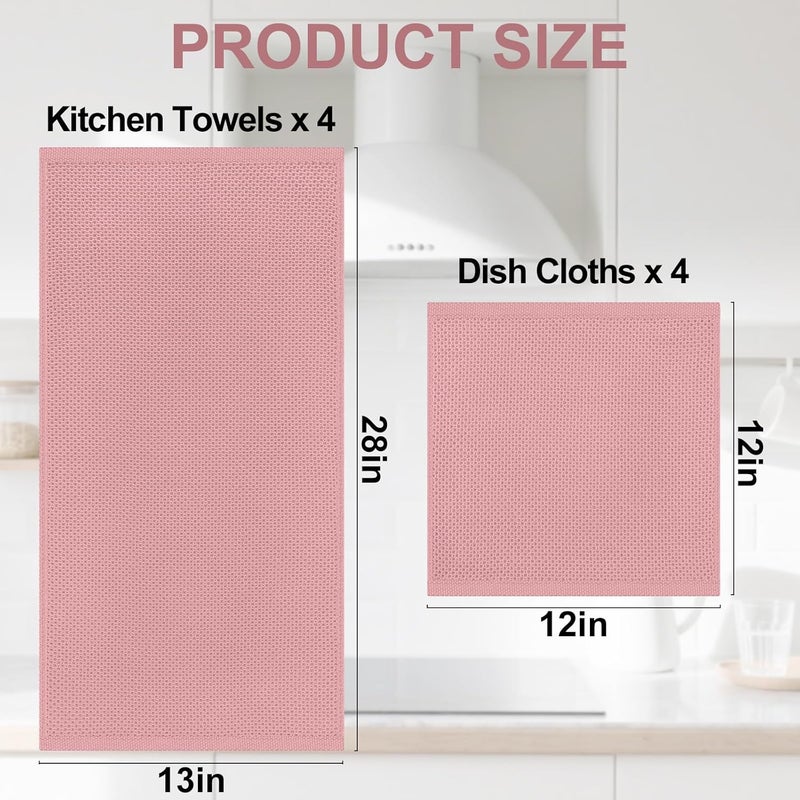 Homaxy 100% Cotton Kitchen Towels and Dishcloths Set, 12 x 12 Inches and 13 x 28 Inches, Set of 8 Bulk Kitchen Towels Set, Ultra Soft Absorbent Dish Cloths for Washing Dishes, Dried Rose - Image 4