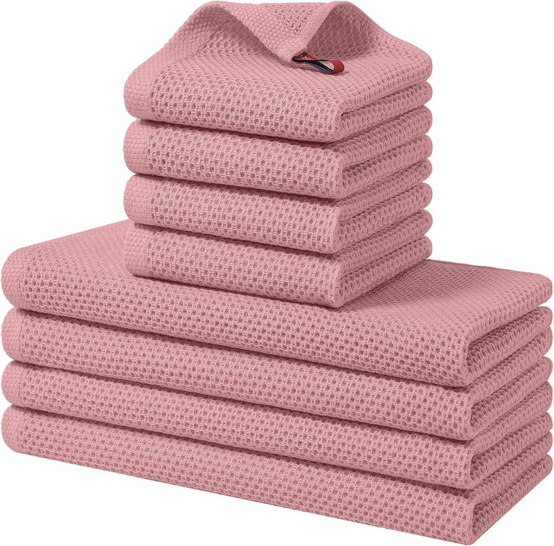 Homaxy 100% Cotton Kitchen Towels and Dishcloths Set, 12 x 12 Inches and 13 x 28 Inches, Set of 8 Bulk Kitchen Towels Set, Ultra Soft Absorbent Dish Cloths for Washing Dishes, Dried Rose - Image 1