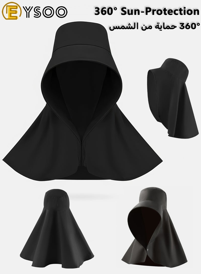 EYSOO UPF50+ Foldable Sun Hat with Face & Neck Cover, One-piece Design UV Protection Cap, Wide Brim Beach & Fishing Hat for Travel Outdoors Daily Commute (Black) - Image 2