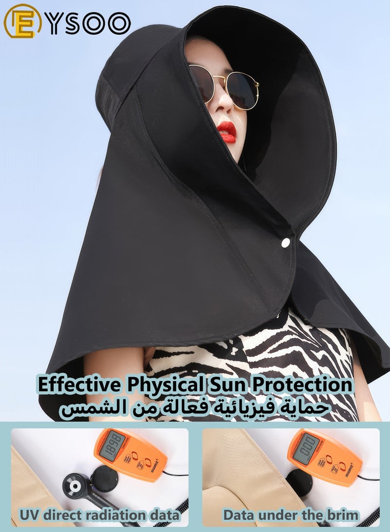 EYSOO UPF50+ Foldable Sun Hat with Face & Neck Cover, One-piece Design UV Protection Cap, Wide Brim Beach & Fishing Hat for Travel Outdoors Daily Commute (Black) - Image 4