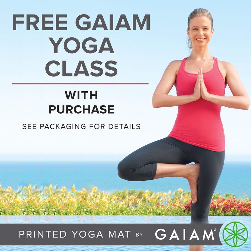 Gaiam حصيرة يوغا غايام - طباعة المحاذاة بسمك 6 مم غير قابلة للانزلاق لممارسة التمارين واللياقة البدنية لجميع أنواع اليوغا، بيلاتس وتمارين الأرض (68" × 24" × 6 مم سمك)، حبر - Image 4