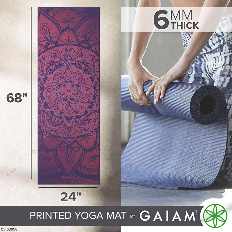 Gaiam حصيرة يوغا غايام - طباعة المحاذاة بسمك 6 مم غير قابلة للانزلاق لممارسة التمارين واللياقة البدنية لجميع أنواع اليوغا، بيلاتس وتمارين الأرض (68" × 24" × 6 مم سمك)، حبر - Image 2