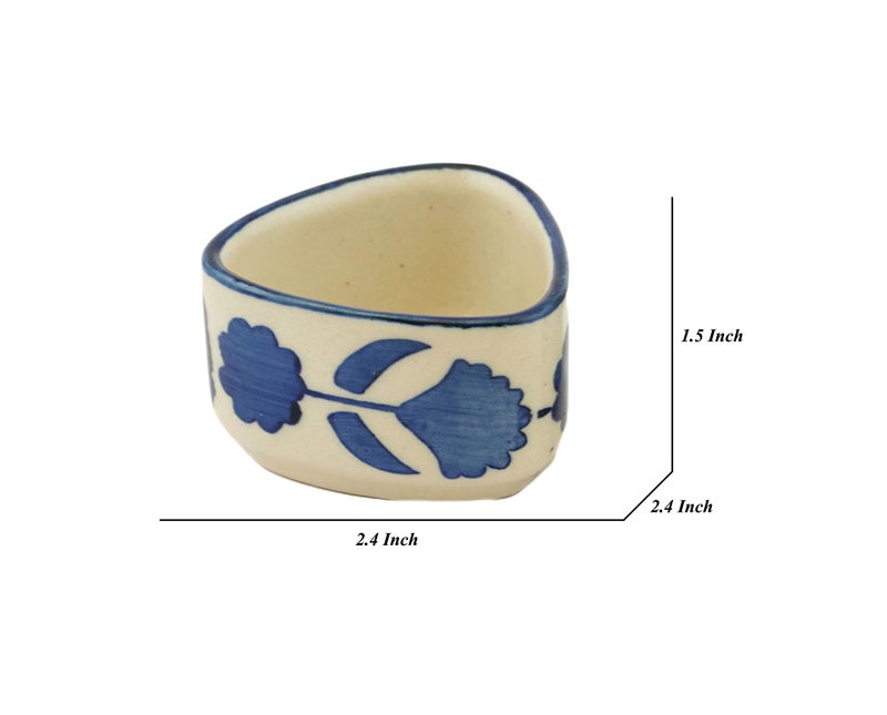 Freakway Handpainted Floral Studio Pottery Ceramic Chutney Bowl Set (40 ML, Small, Set of 4, Blackand Off White) - Image 4
