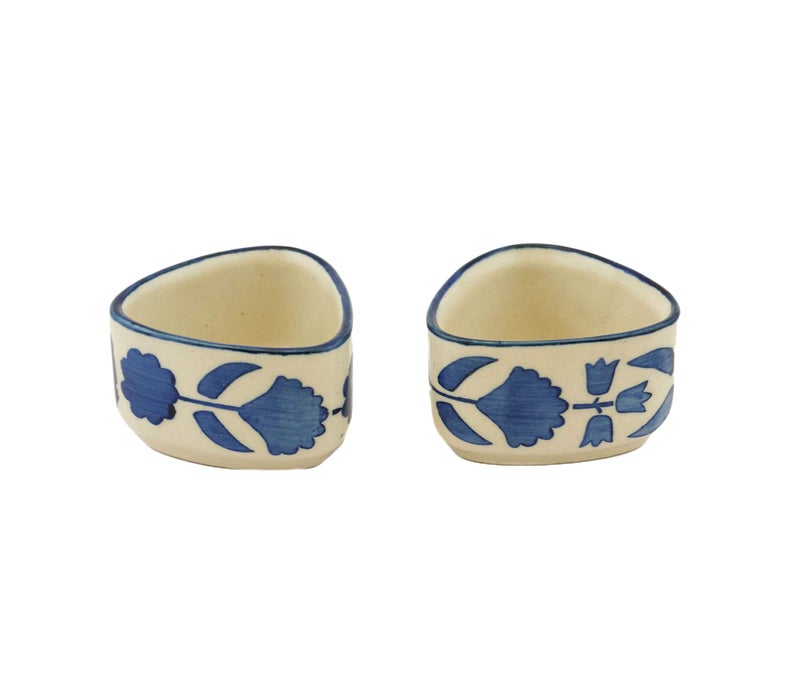 Freakway Handpainted Floral Studio Pottery Ceramic Chutney Bowl Set (40 ML, Small, Set of 4, Blackand Off White) - Image 3