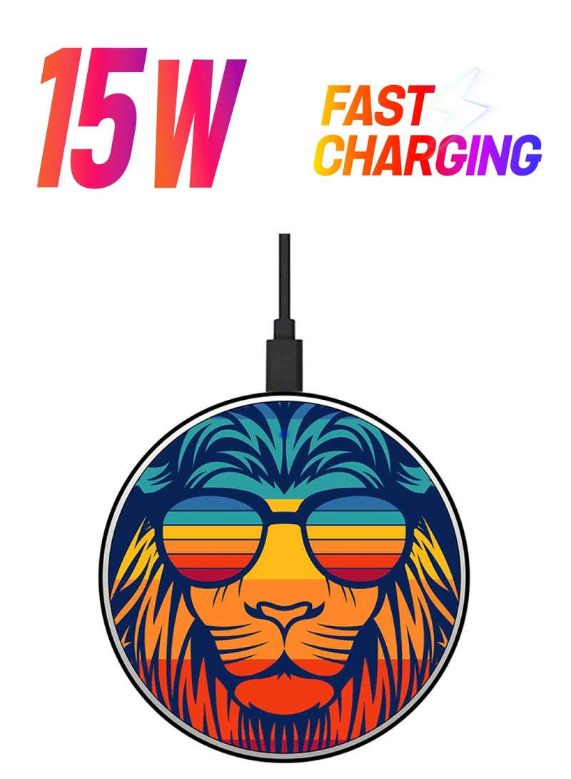 Theodor Lion Neon Printed Fast Wireless Charger With USB Cable Multicolour - Image 1