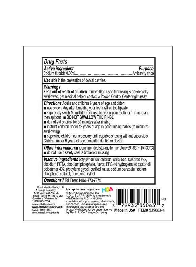 فايرفلاي غسول أسنان بالفلورايد مضاد للتسوس من فايرفلاي كيدز، مفاجأة LOL!، بنكهة البطيخ البري، تركيبة خالية من الكحول، معتمدة من جمعية طب الأسنان الأمريكية (ADA)، يساعد على منع التسوس، 16 أونصة - Image 3