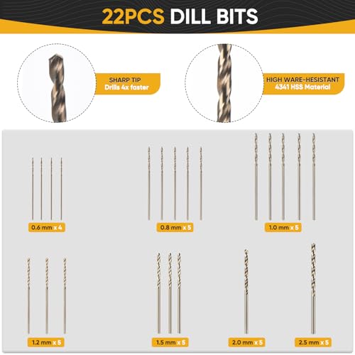 Korwuira Pin Vise Hand Drill Manual with 22pcs Micro Drill Bits Set（0.6mm-2.5mm）Professional Rotary Craft Mini Drills for Jewelry Making Supplies Resin Wood Plastic Miniature - Image 3