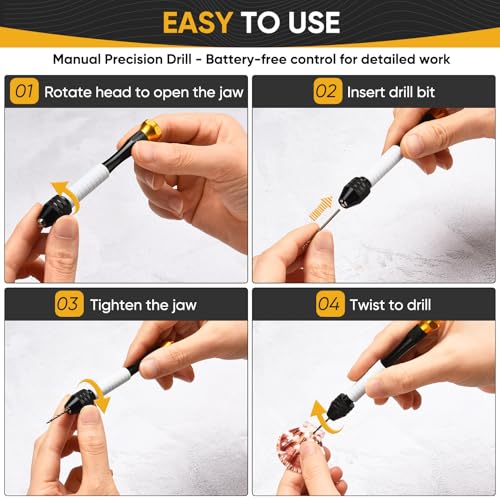 Korwuira Pin Vise Hand Drill Manual with 22pcs Micro Drill Bits Set（0.6mm-2.5mm）Professional Rotary Craft Mini Drills for Jewelry Making Supplies Resin Wood Plastic Miniature - Image 4