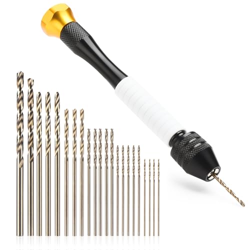 Korwuira Pin Vise Hand Drill Manual with 22pcs Micro Drill Bits Set（0.6mm-2.5mm）Professional Rotary Craft Mini Drills for Jewelry Making Supplies Resin Wood Plastic Miniature - Image 1