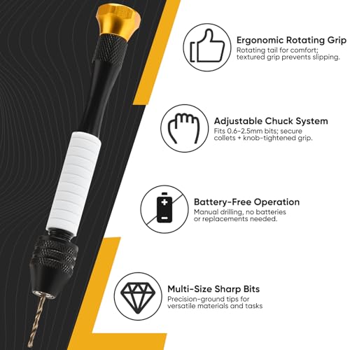 Korwuira Pin Vise Hand Drill Manual with 22pcs Micro Drill Bits Set（0.6mm-2.5mm）Professional Rotary Craft Mini Drills for Jewelry Making Supplies Resin Wood Plastic Miniature - Image 2