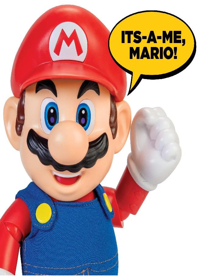 Super Mario - SUPER MARIO It's-A Me, Mario! Collectible Action Figure, Talking Posable Mario Figure, 30+ Phrases and Game Sounds - 12 Inches Tall!, Orange - Image 1