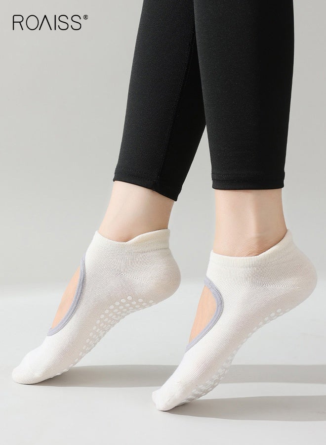 roaiss Women's 4 Pack Yoga Socks Non Slip Grip Socks, Pilates Socks with Grips for Women, Strap Ideal for Pilates Pure Barre Ballet Dance Barefoot Workout - Image 4