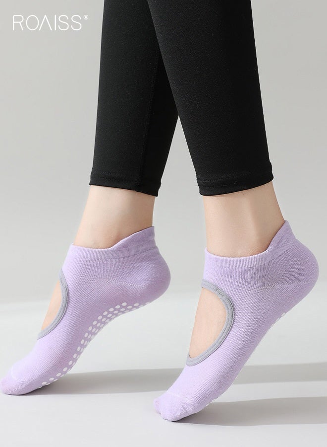 roaiss Women's 4 Pack Yoga Socks Non Slip Grip Socks, Pilates Socks with Grips for Women, Strap Ideal for Pilates Pure Barre Ballet Dance Barefoot Workout - Image 5
