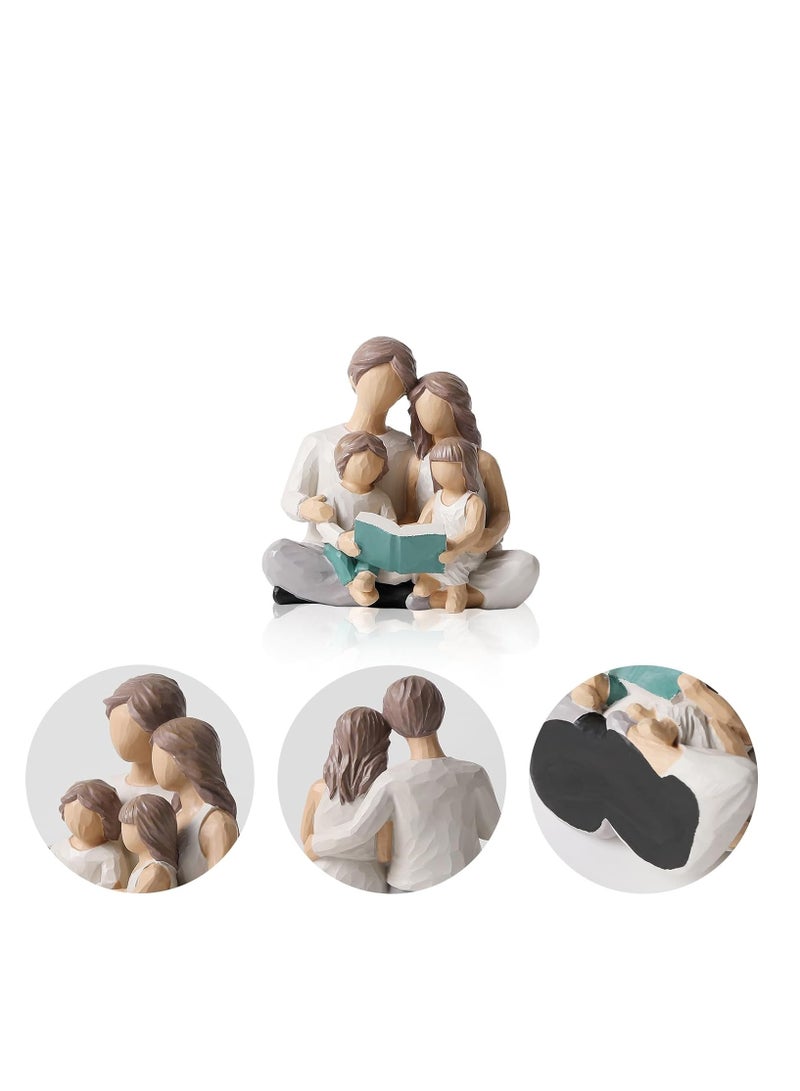 SYOSI Family of 4 Reading Book Figurines, Hand-Painted Figures, Gifts for Parents, Daughter, Son, Family Sculpture, Shelf Decor, Desktop, Home, Bedroom, Living Room Decoration, Coaster  - Image 3