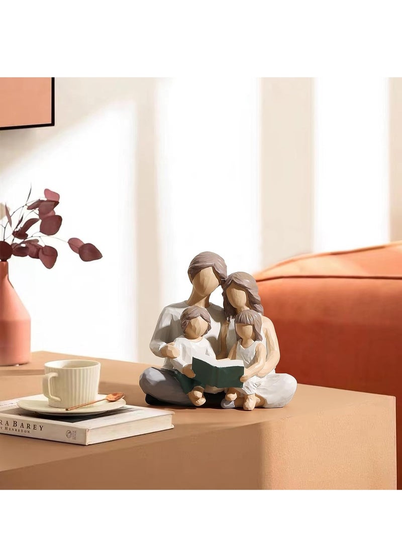 SYOSI Family of 4 Reading Book Figurines, Hand-Painted Figures, Gifts for Parents, Daughter, Son, Family Sculpture, Shelf Decor, Desktop, Home, Bedroom, Living Room Decoration, Coaster  - Image 2