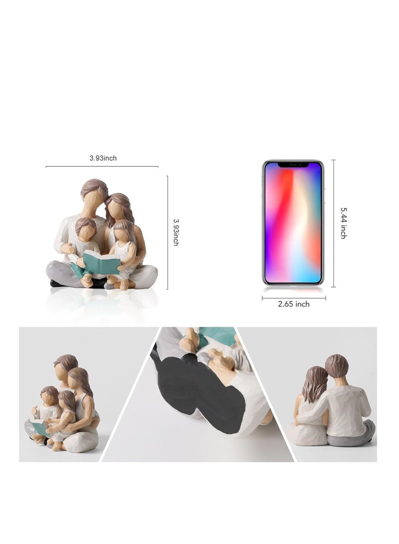 SYOSI Family of 4 Reading Book Figurines, Hand-Painted Figures, Gifts for Parents, Daughter, Son, Family Sculpture, Shelf Decor, Desktop, Home, Bedroom, Living Room Decoration, Coaster  - Image 4