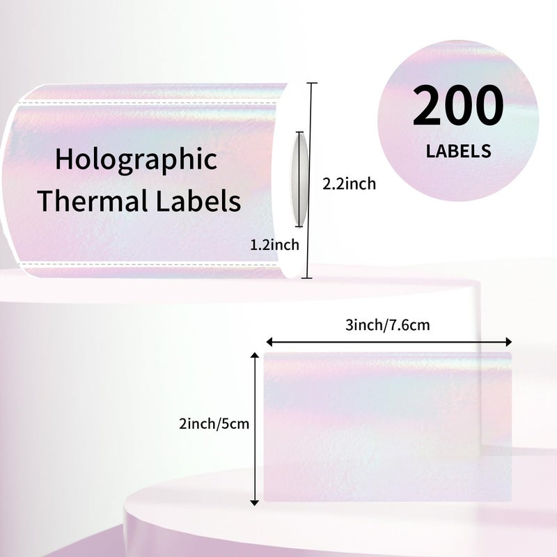 YEGAWEN 3x2 Inch Transparent Thermal Labels Stickers, Holographic Transparent Pink Direct Thermal Labels, Self-Adhesive Clear Waterproof Stickers for Logo Design- 200 Sheets - Image 2