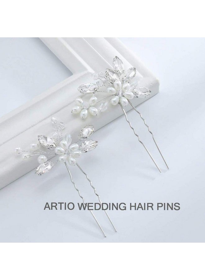 JAKAWIN Bride Wedding Pearl Hair Pins Flower Hair Piece Rhinestone Bridal Hair Accessories For Women Hp065 (Silver)  - Image 1