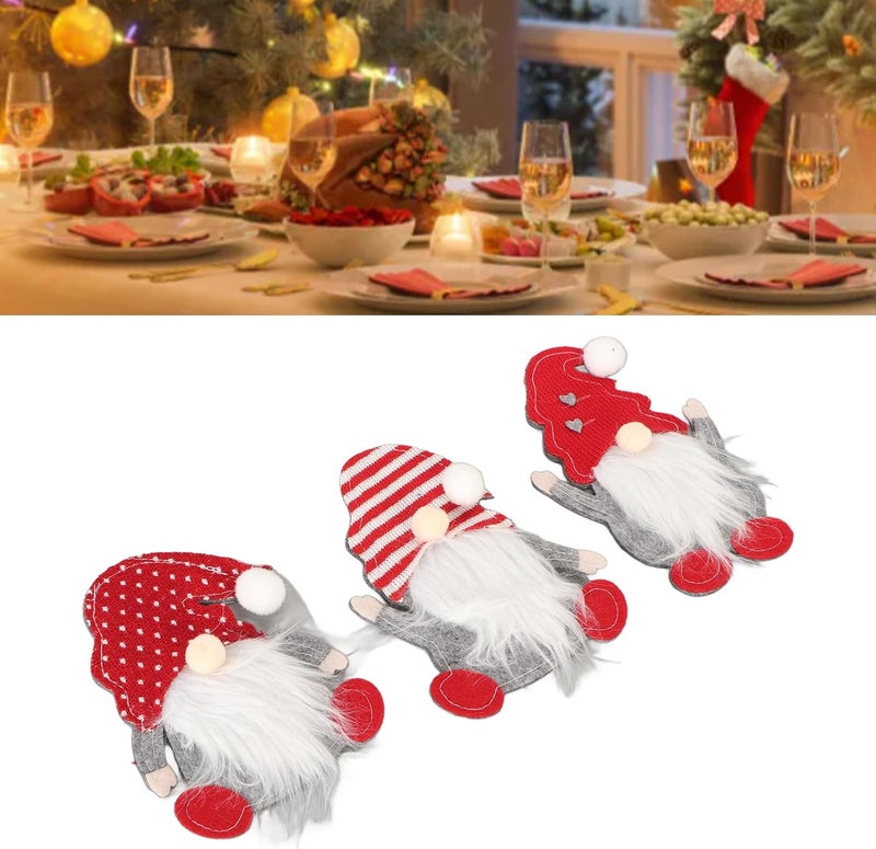 Santa Gnome Tableware Bag Cute Christmas Silverware Holder Multipurpose for Home Decor Ideal Holiday Gift Set of 3 - Image 2