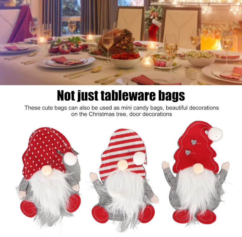 Santa Gnome Tableware Bag Cute Christmas Silverware Holder Multipurpose for Home Decor Ideal Holiday Gift Set of 3 - Image 3