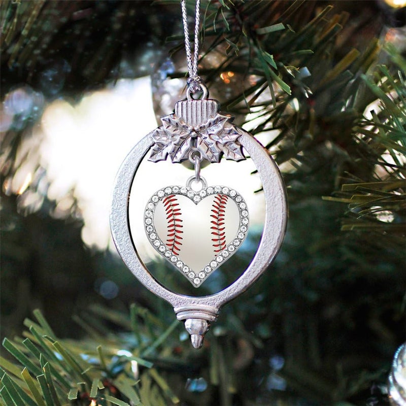 Inspired Silver - Baseball - Silver Christmas Ornament - Open Heart Charm Christmas Tree Ornament with Cubic Zirconia - Holiday Hanging Decoration - Image 2
