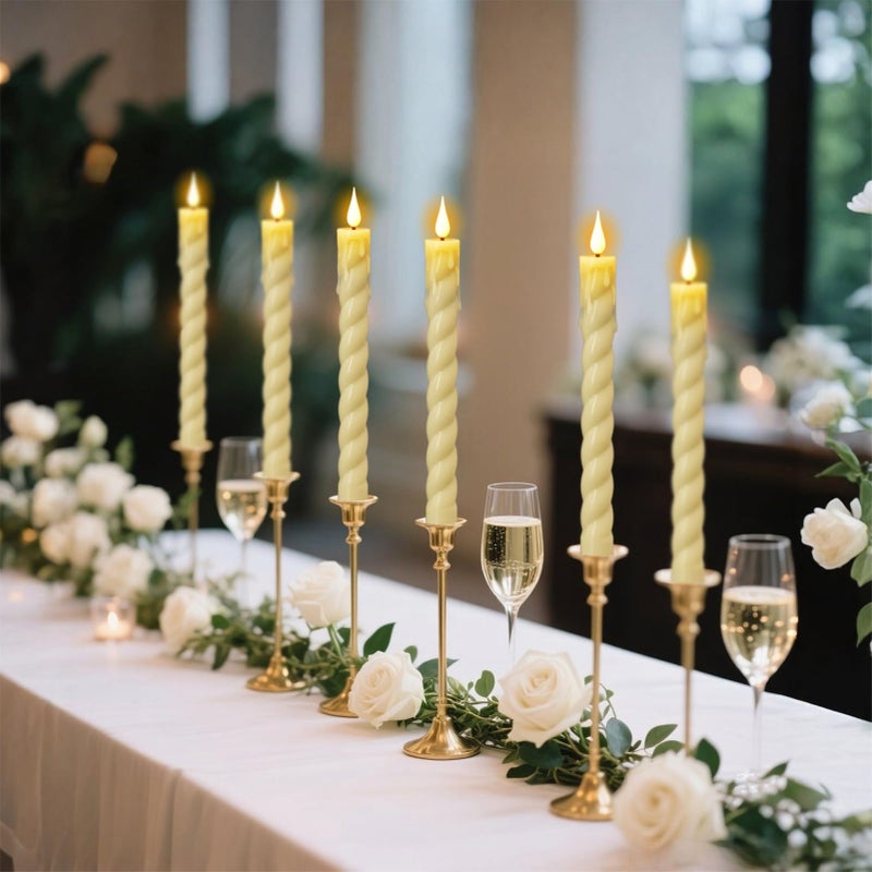 DRomance Flickering Flameless Taper Candles with Remote and Timer, 2 Pack Battery Operated LED Taper Candles 3D Wick Plastic Dripping Effect Dinner Wedding Holiday Decor(Ivory, 0.78" D x 9.65" H) - Image 4