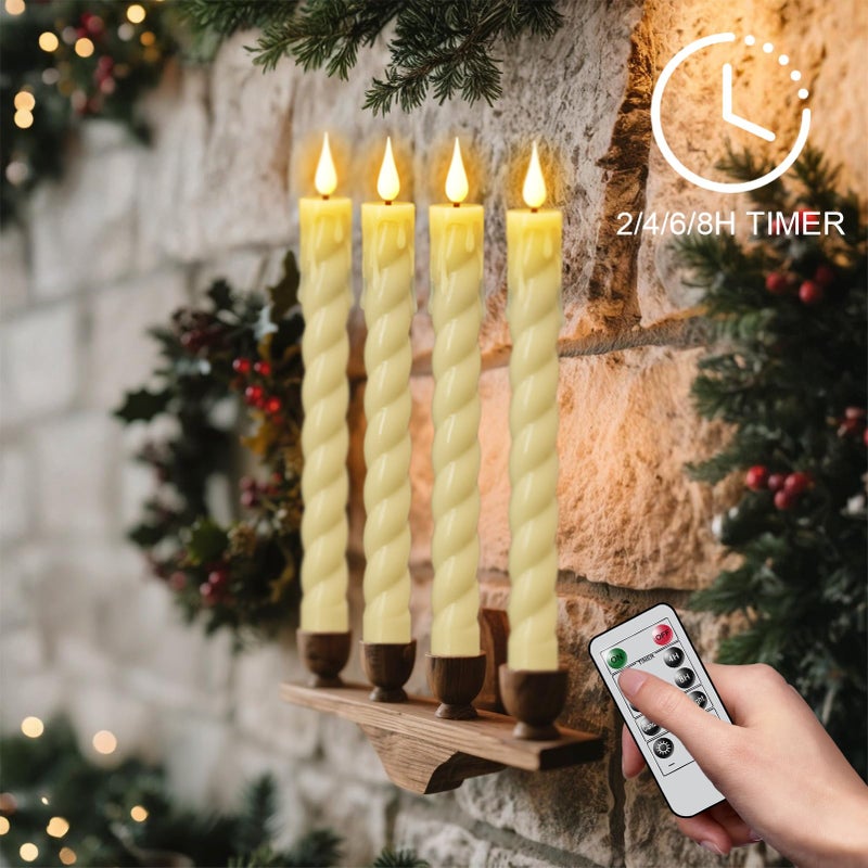 DRomance Flickering Flameless Taper Candles with Remote and Timer, 2 Pack Battery Operated LED Taper Candles 3D Wick Plastic Dripping Effect Dinner Wedding Holiday Decor(Ivory, 0.78" D x 9.65" H) - Image 3