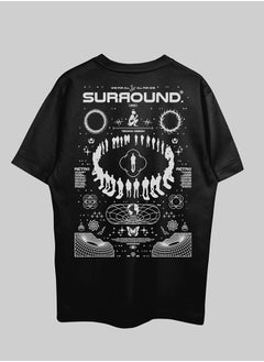 THREADCURRY تي شيرت THREADCURRY SURROUND قطني مطبوع فضفاض بكتف منسدل كبير الحجم للرجال  - Image 1