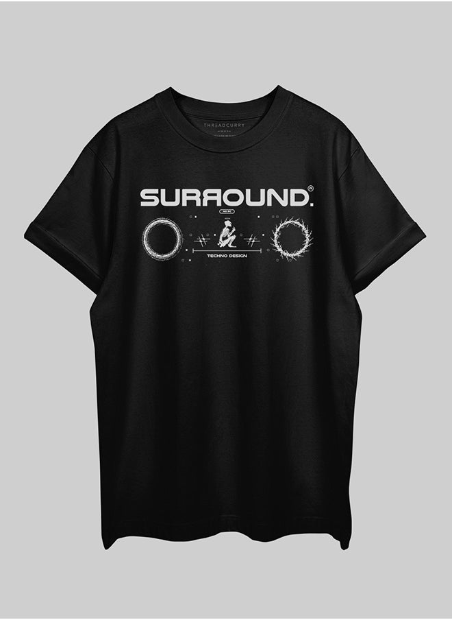 THREADCURRY THREADCURRY SURROUND Oversized Drop Shoulder Cotton Loose Printed T-Shirt for Men  - Image 2