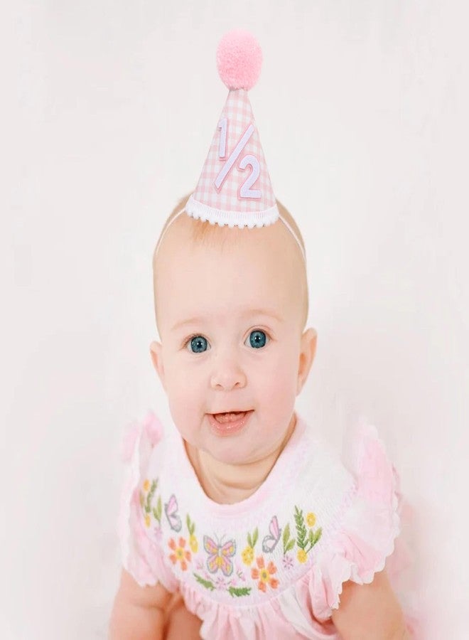 Agkvw 1/2 Birthday Hat for girls - Pink Half Birthday Crown, 1/2 Bday Party Decoration, Pink Gingham Style Bday Hat - Image 3