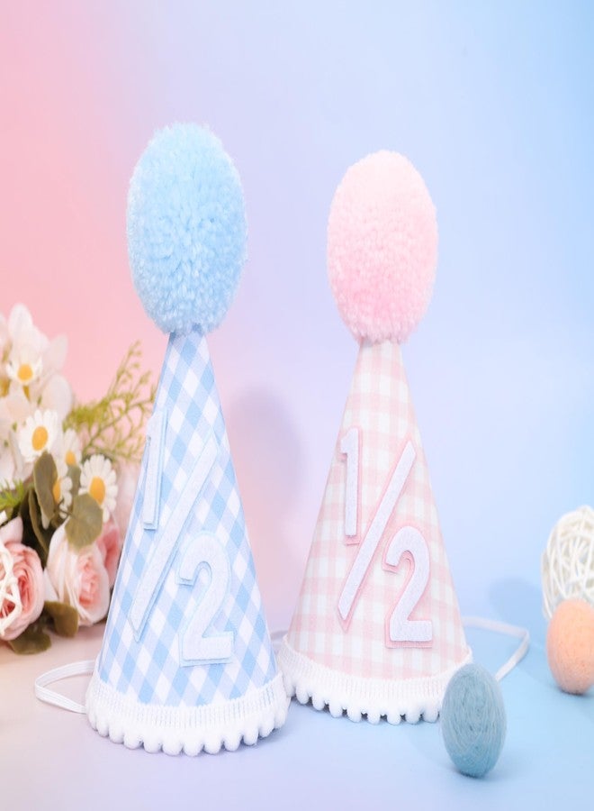 Agkvw 1/2 Birthday Hat for girls - Pink Half Birthday Crown, 1/2 Bday Party Decoration, Pink Gingham Style Bday Hat - Image 5