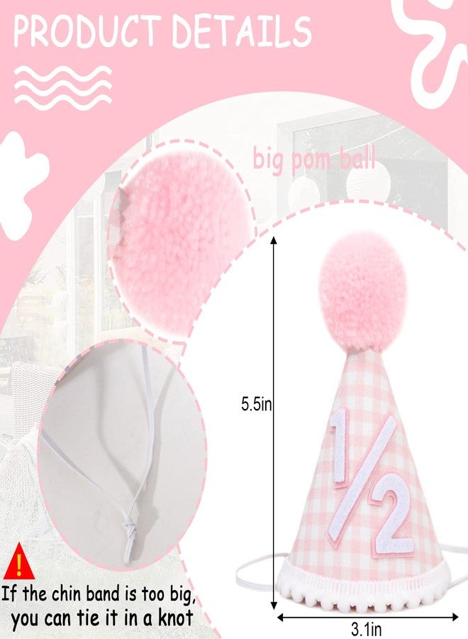 Agkvw 1/2 Birthday Hat for girls - Pink Half Birthday Crown, 1/2 Bday Party Decoration, Pink Gingham Style Bday Hat - Image 2